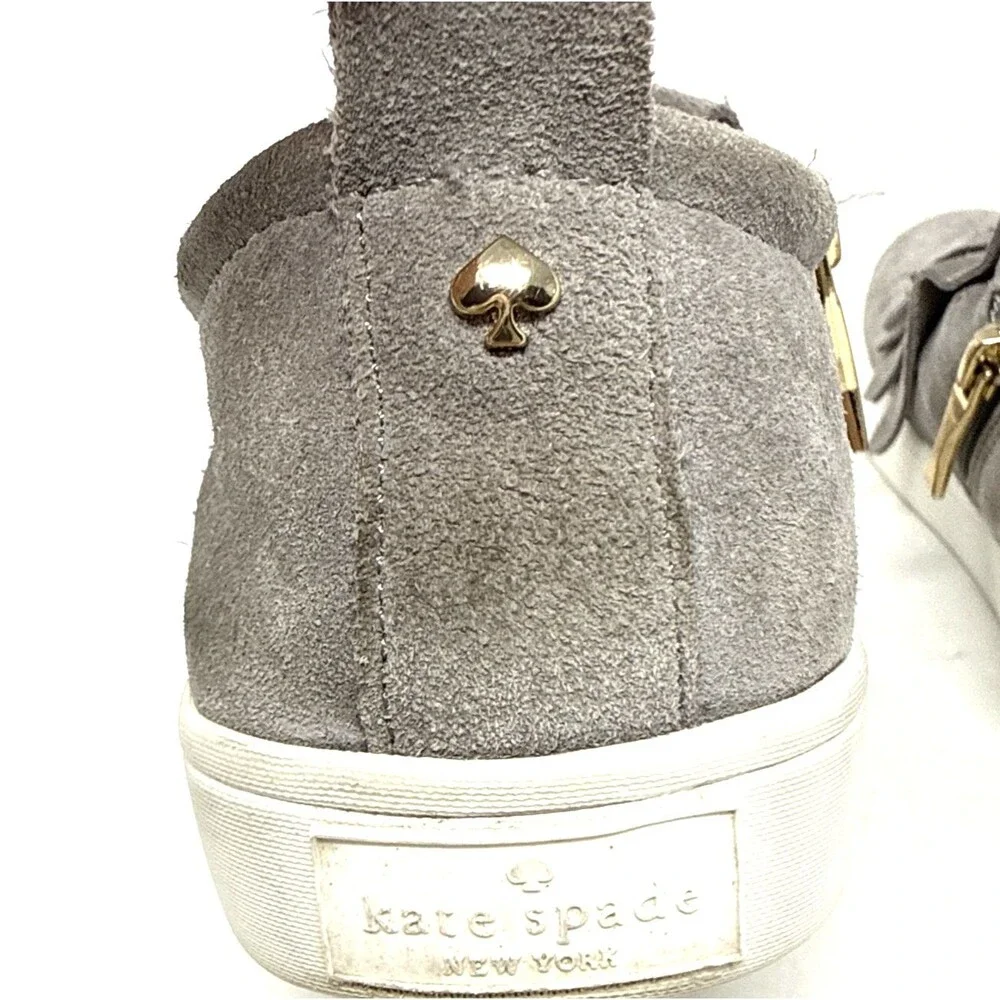 Kate Spade Suede Lenna Sneakers Womens Sz 6 Gray Kiltie Fringe Tassel Side Zip